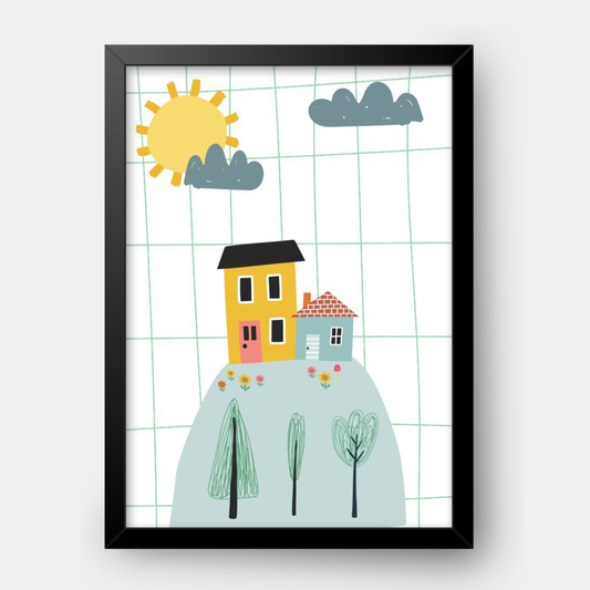 Quadro Infantil casinha na montanha