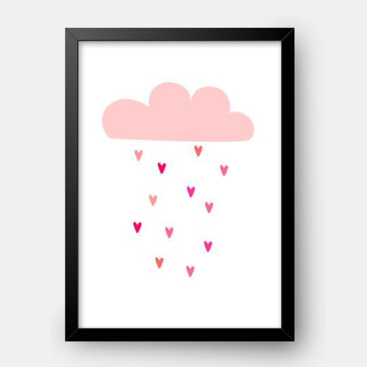 Quadro Infantil Chuva de Corações Rosa