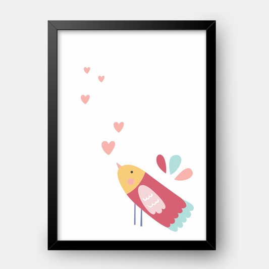 Quadro Infantil Passarinho Corações rosa