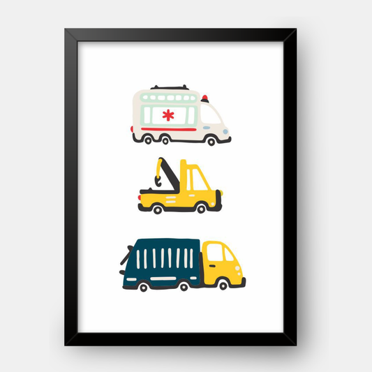 Quadro Infantil Ambulância Guincho Lixeiro