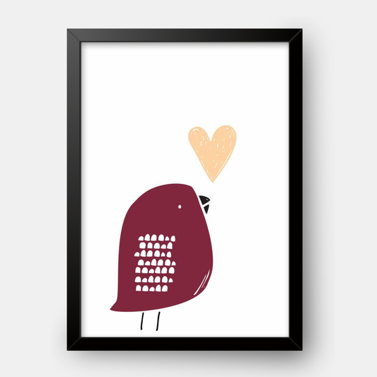 Quadro Infantil Passarinho Coração rosa