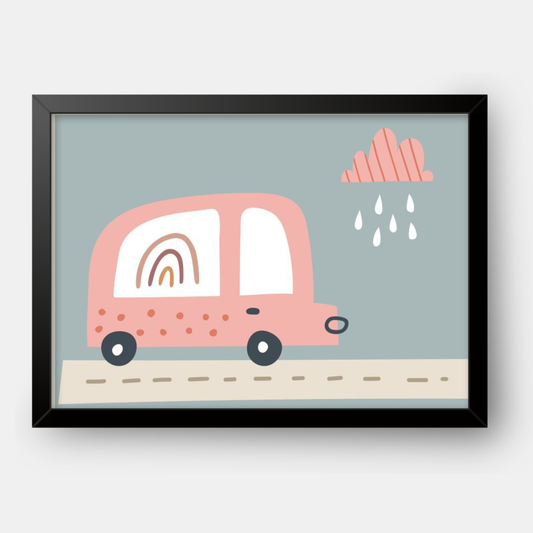 Quadro Infantil Ônibus rosa