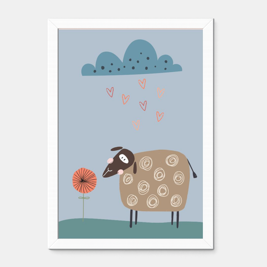 Quadro Infantil Ovelhinha na chuva de corações