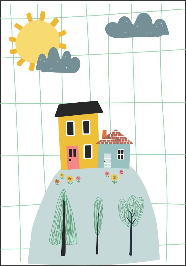 Quadro Infantil casinha na montanha