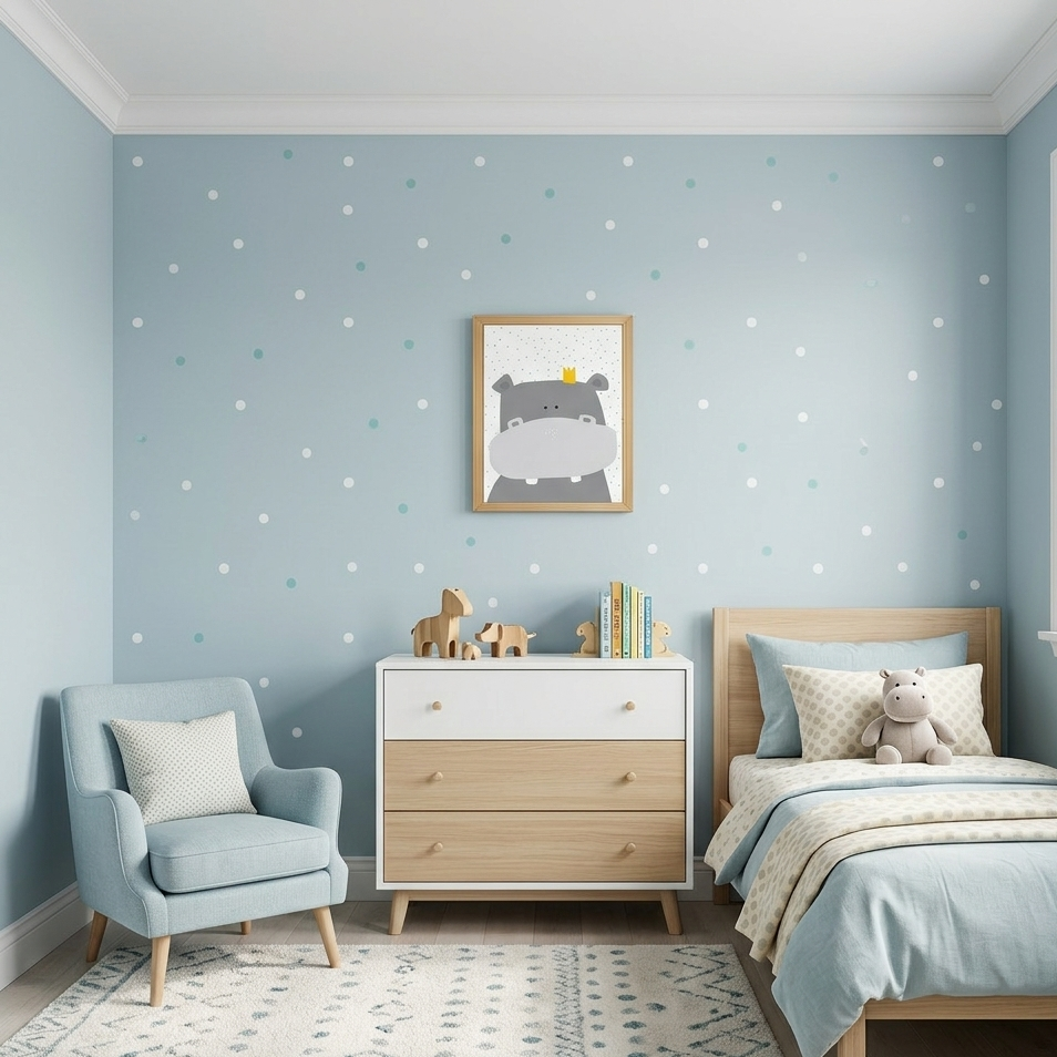 Quadro Infantil Hipopótamo Coroa Bolinhas