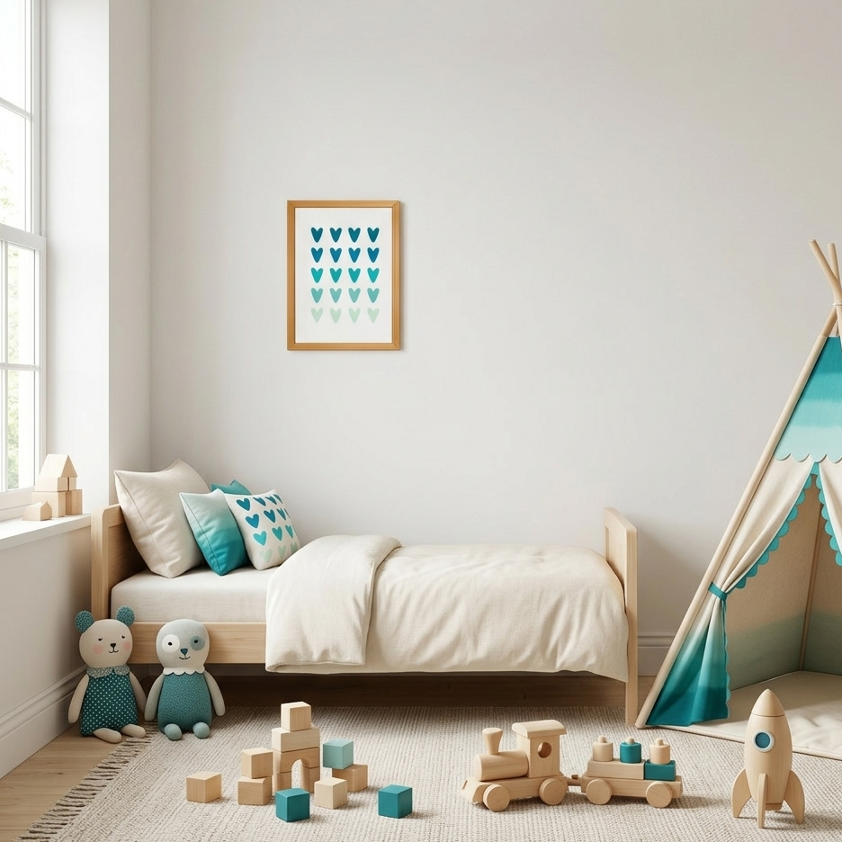 Quadro Infantil Corações degrade azul