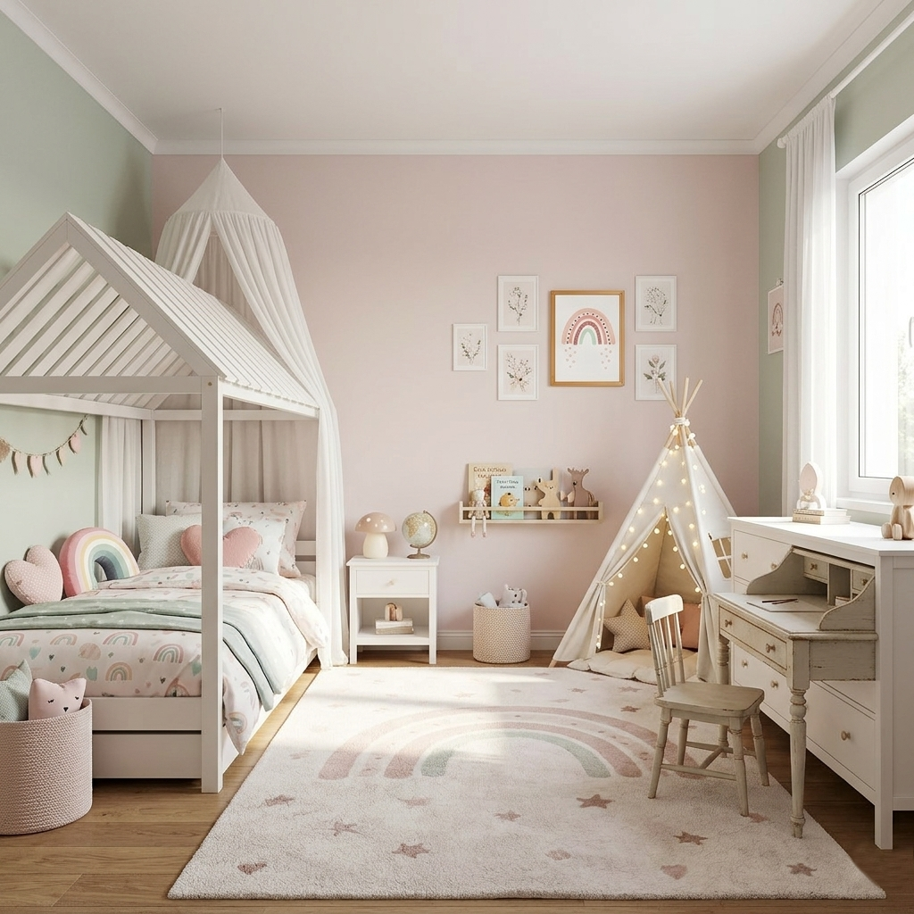 Quadro Infantil Arco Íris Rosa