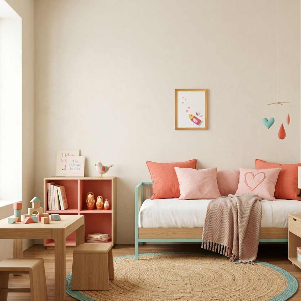 Quadro Infantil Passarinho Corações rosa