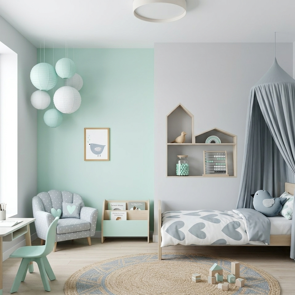 Quadro Infantil Passarinho Corações azul