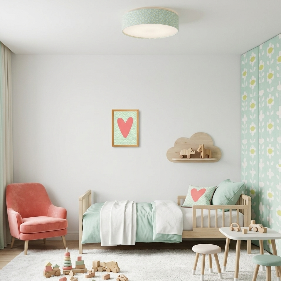 Quadro Infantil Coração azul fundo rosa