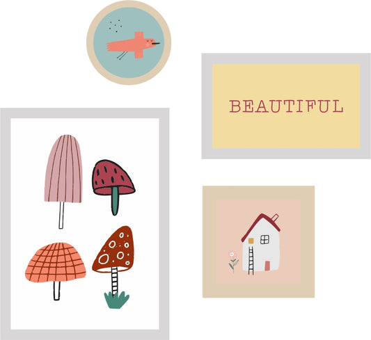 Composição de Quadros e Bastidor Tema Casinha