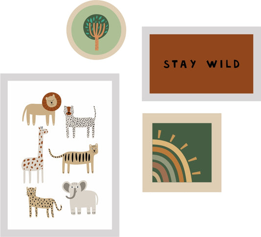 Composição de Quadros e Bastidor Tema Safari