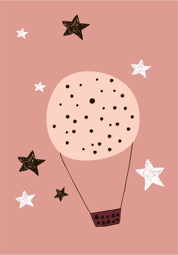 Quadro Infantil Balão Estrelado rosa