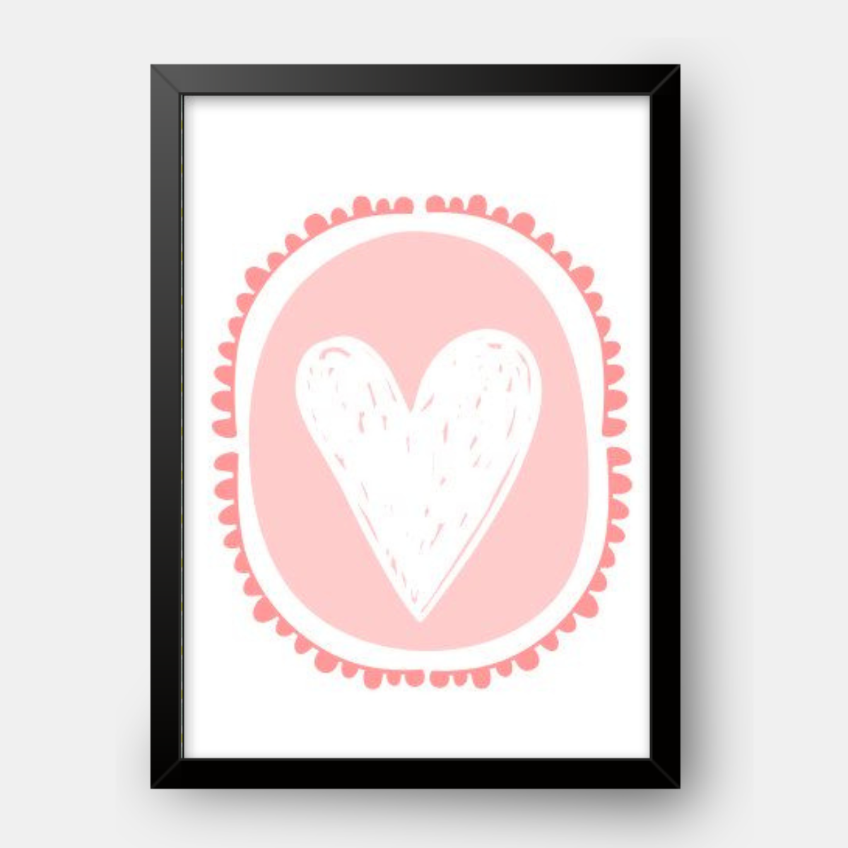 Quadro Infantil Coração branco fundo rosa
