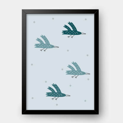 Quadro Infantil Revoada de pássaros Azul