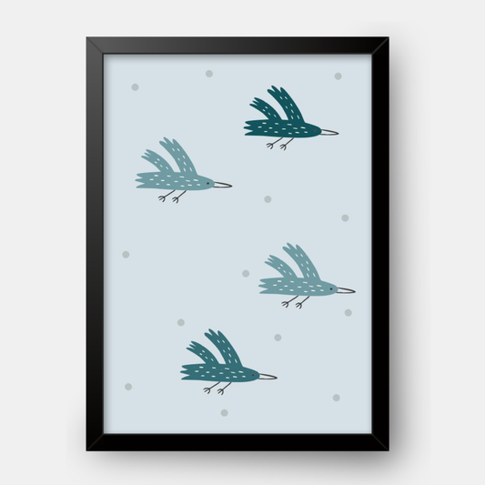 Quadro Infantil Revoada de pássaros Azul