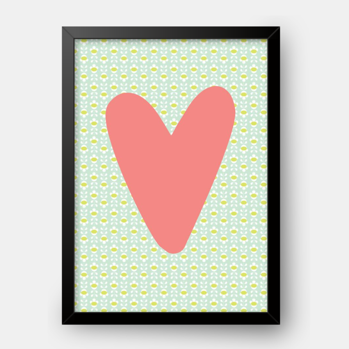 Quadro Infantil Coração azul fundo rosa