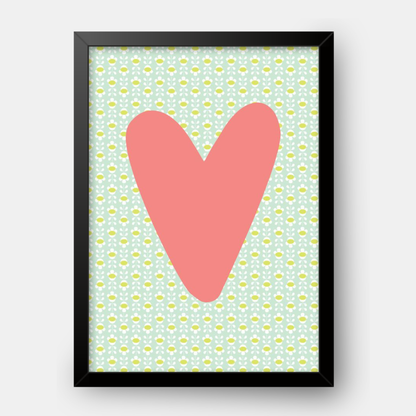 Quadro Infantil Coração azul fundo rosa