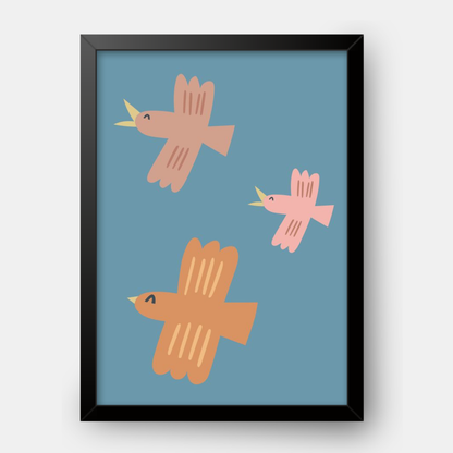 Quadro Infantil Revoada de pássaros rosa