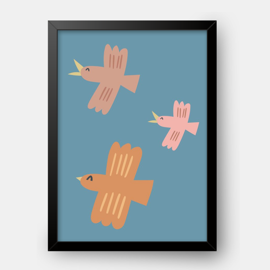 Quadro Infantil Revoada de pássaros rosa