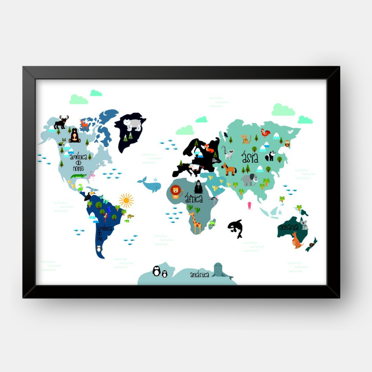Quadro Infantil mapa mundi colorido