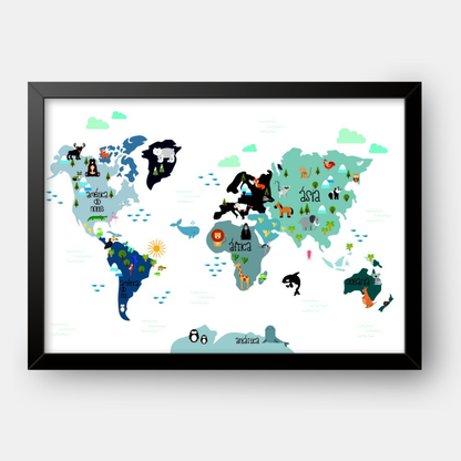 Quadro Infantil mapa mundi colorido
