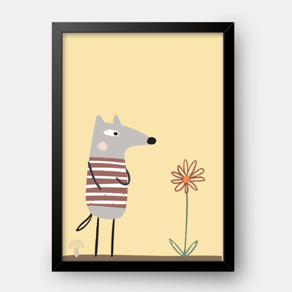 Quadro Infantil Lobo e flor