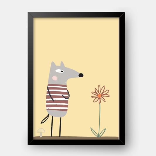 Quadro Infantil Lobo e flor