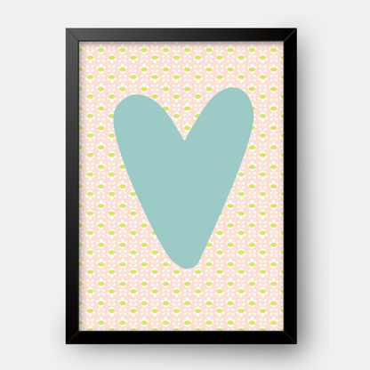 Quadro Infantil Coração rosa fundo azul