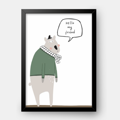 Quadro Infantil Urso "Hello my friend"