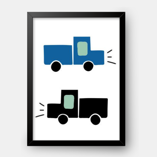 Quadro Infantil Caminhões preto e azul