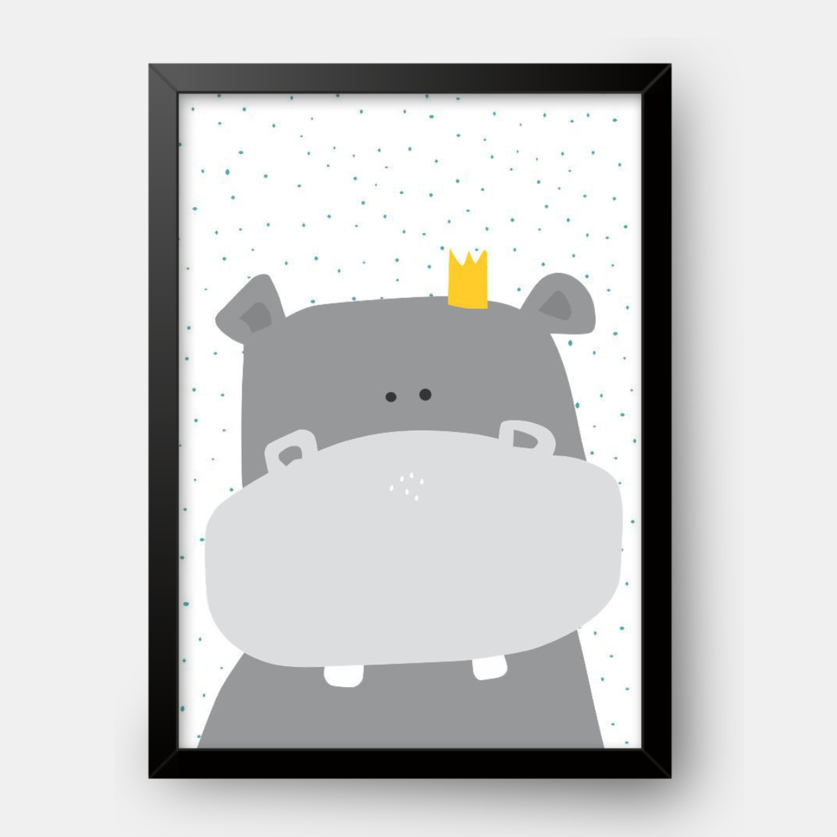 Quadro Infantil Hipopótamo Coroa Bolinhas