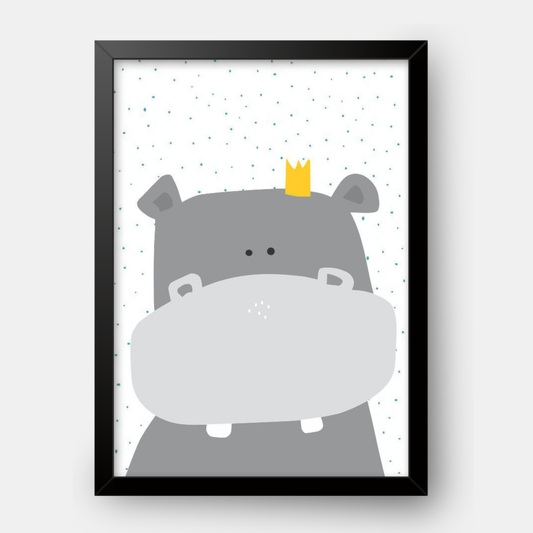 Quadro Infantil Hipopótamo Coroa Bolinhas
