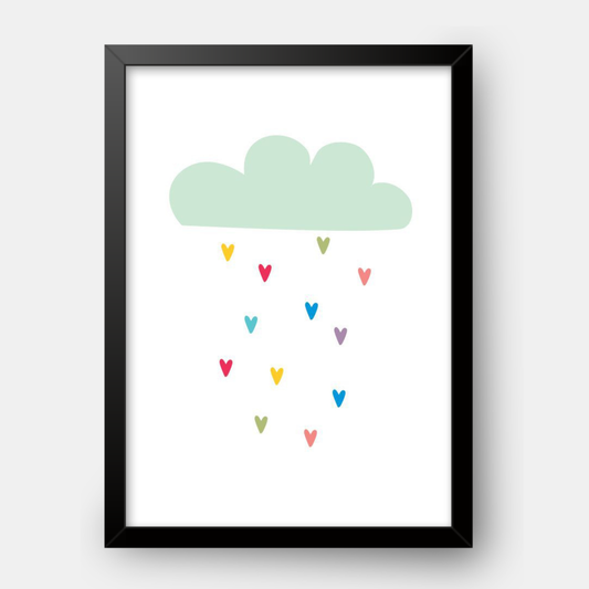 Quadro Infantil Chuva de Corações Azul