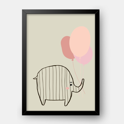 Quadro Infantil Elefante com Balão rosa
