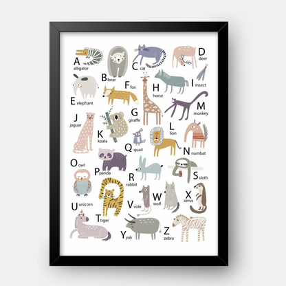 Quadro Infantil Alfabeto com animais