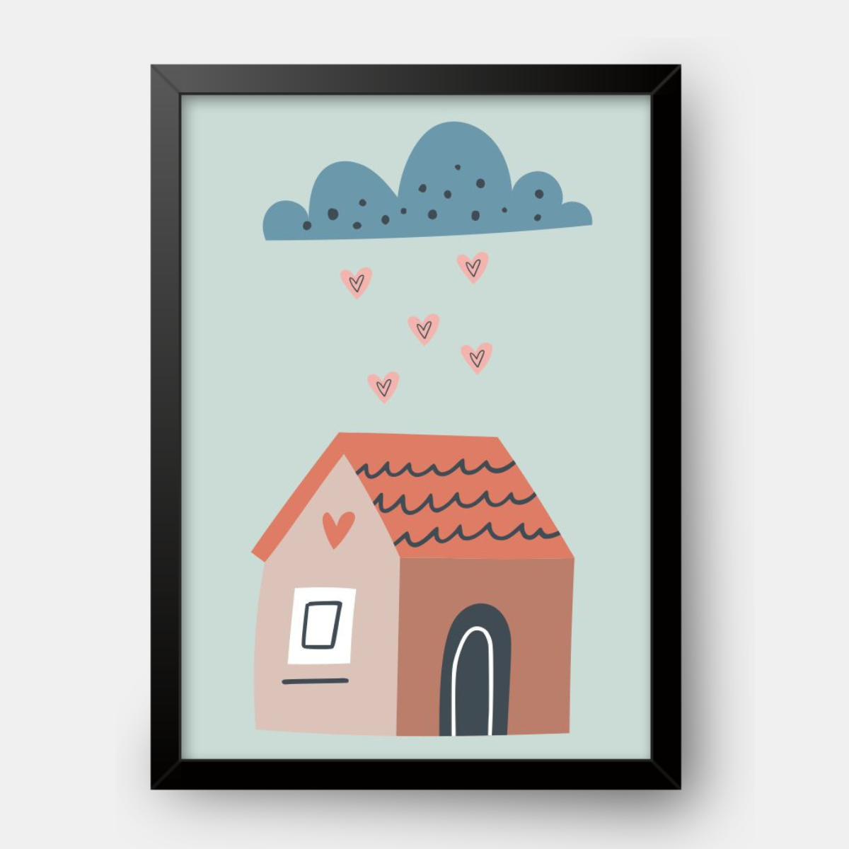 Quadro Infantil Chuva de coração em casa