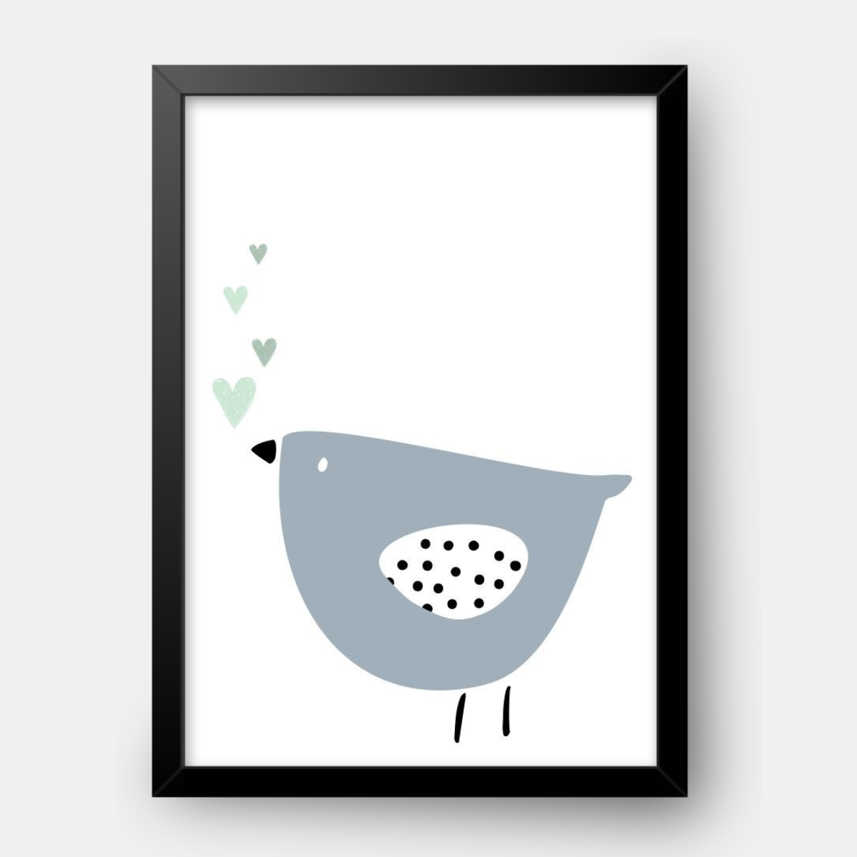 Quadro Infantil Passarinho Corações azul