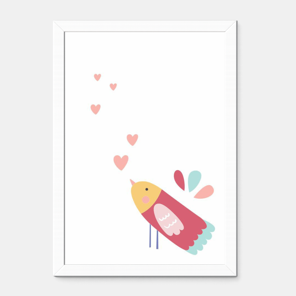 Quadro Infantil Passarinho Corações rosa