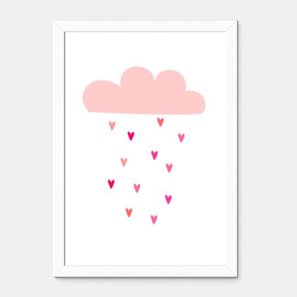 Quadro Infantil Chuva de Corações Rosa