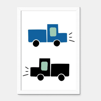 Quadro Infantil Caminhões preto e azul