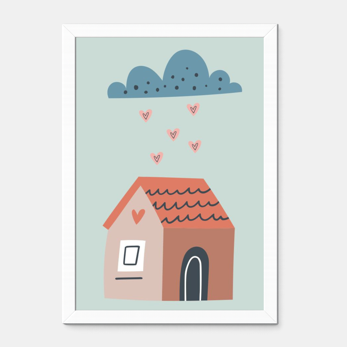 Quadro Infantil Chuva de coração em casa