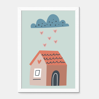 Quadro Infantil Chuva de coração em casa