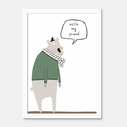 Quadro Infantil Urso "Hello my friend"