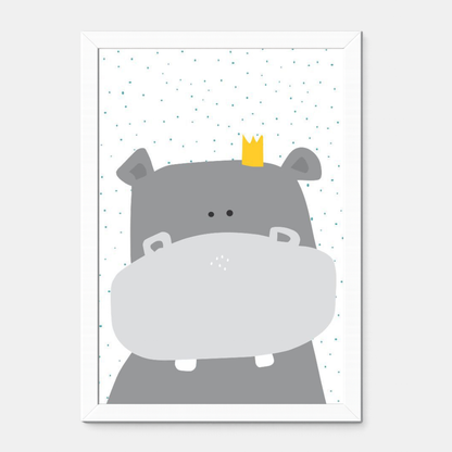 Quadro Infantil Hipopótamo Coroa Bolinhas
