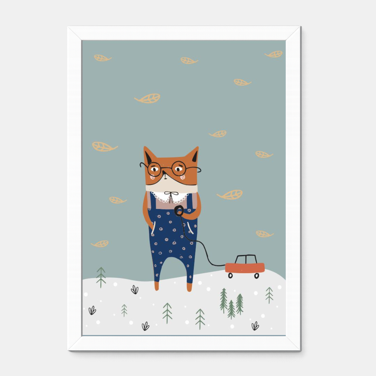 Quadro Infantil Gatinho brincando com carrinho