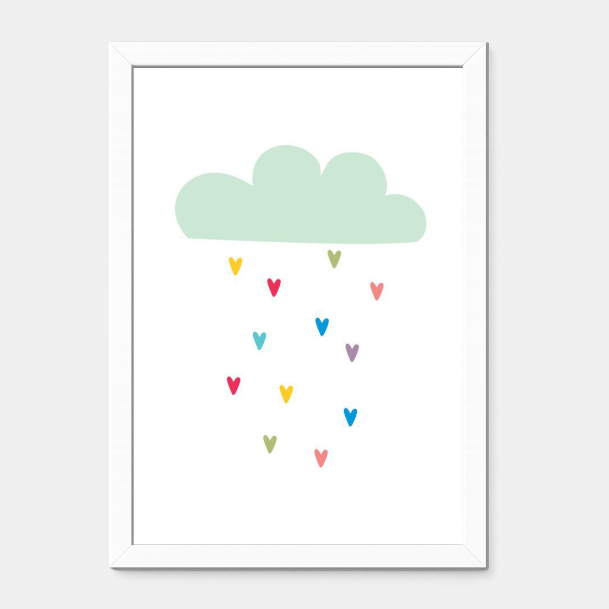 Quadro Infantil Chuva de Corações Azul
