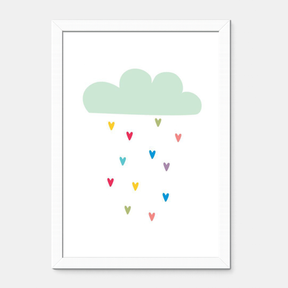 Quadro Infantil Chuva de Corações Azul