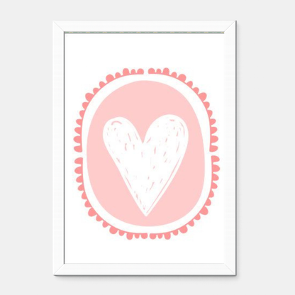 Quadro Infantil Coração branco fundo rosa