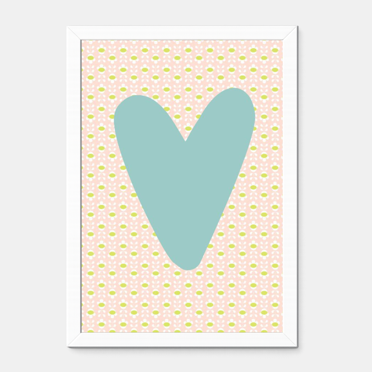 Quadro Infantil Coração rosa fundo azul